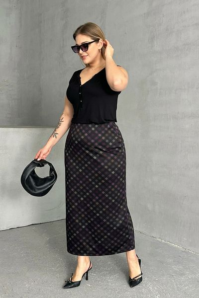 Stil Diva Diamond Patterned Pocketless Midi Large Size Skirt - 302495
