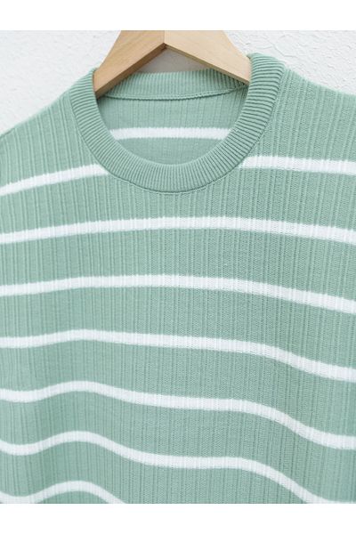 Modamorfo Crew Neck Ribbed Knitwear Tunic -Mint