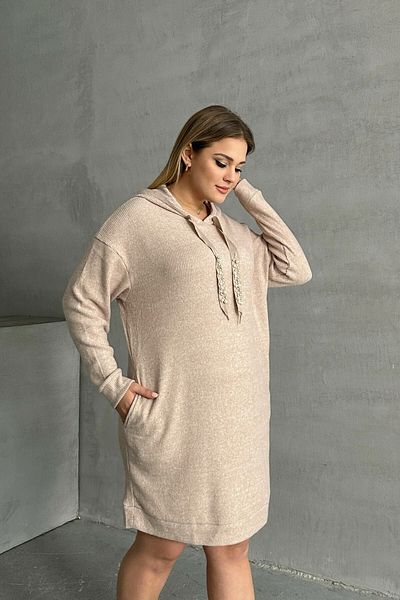 Stil Diva Hooded Bead Embroidered Plus Size Sweat Dress - with Pockets 301801