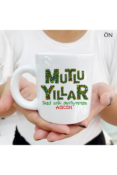 Hediyeciabla Mutlu Yıllar Çam Renkli Tasarımlar ve Dekoratif Kişiye Özel Kupa...