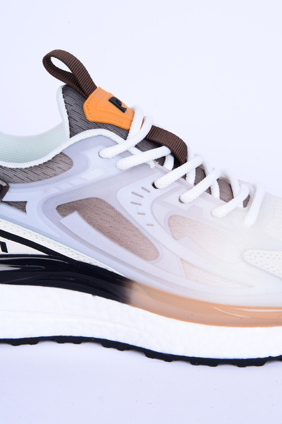 Pierre Cardin 10106 Διχτυωτή ψηλή σόλα, εύκαμπτη άνετη σόλα, λευκό-καφέ καθημερινά γυναικεία αθλητικά παπούτσια