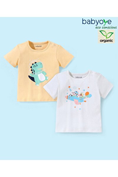 Babyoye 100% قطن نصف كم طبعة جلد التمساح والطائرة عبوة من قطعتين - برتقالي وأ...