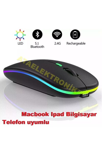 ATAELEKTRONİK Kablosuz Wireless 2.4g Bluetooth 5.1 Sessiz Mouse Maus Fare Şar...