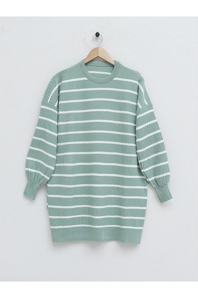 Modamorfo Crew Neck Ribbed Knitwear Tunic -Mint