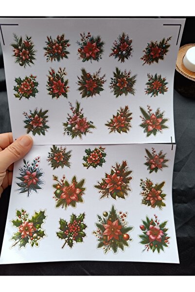 Pink Swan Craft Vintage set naljepnica sa novogodišnjim i božićnim cvećem, bu...