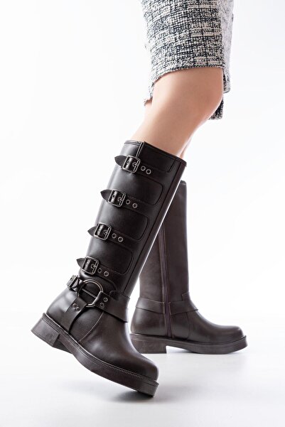 Aymood 02-346 Καφέ Ίσιες Τακούνες Καθημερινές Αναβάτες Μπότες