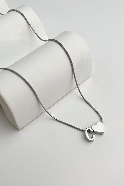 Modex Steel Heart Detailed Letter C Necklace (45Cm+5Cm)