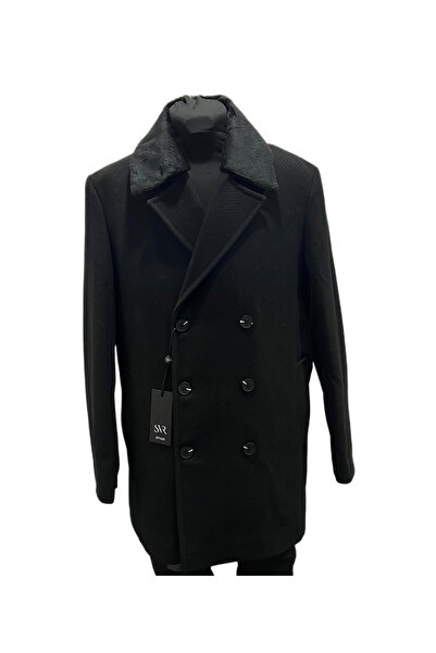 SÜVARİ Slim Kalıp Yakası Kürklü Kruvaze Ince Çizgili Kaliteli Kaşe Kaban