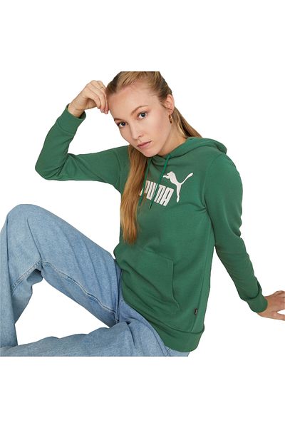 Puma Zelená dámská mikina s kapucí Puma Ess Logo - Tr S