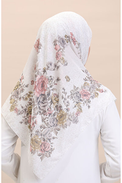 sefamerve Flover-01 Φουλάρι με στάμπα - Κρεμ Καφέ