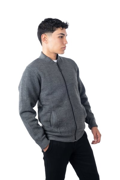 Lonca Tekstil Zippered Knitwear Coat with Fleece Inside and Judge Collar