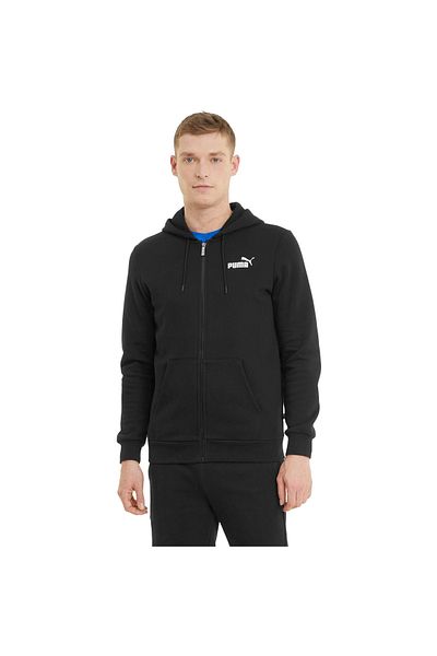 Puma Černá mikina s kapucí Puma Essentials - celozipové logo, pánské