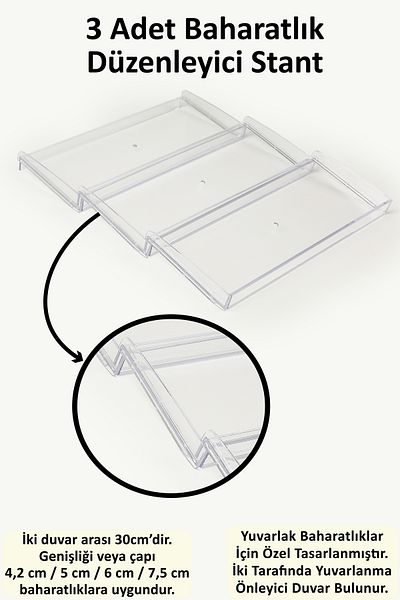 color house 3 Pieces Spice Organizer Stands - 31.1*13 Cm, Special Design for Round Jars Z310