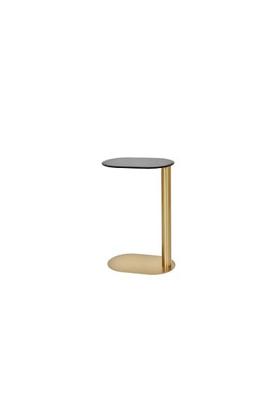 Areka Golden Service Table, Golden Iron Base, Black Glass Top