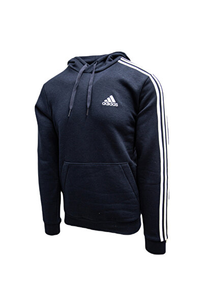 adidas Modrá pánská mikina adidas Essentials Fleece s kapucí se 3 pruhy