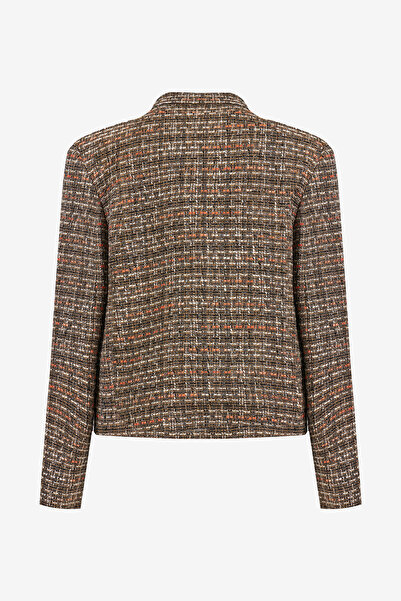 W Collection Khaki Color Gold Button Detailed Short Tweed Jacket