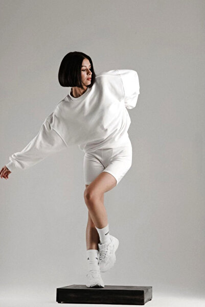 GUARAZ Λευκό Unisex Oversize Φούτερ με χοντρή και μαλακή υφή Crew Neck