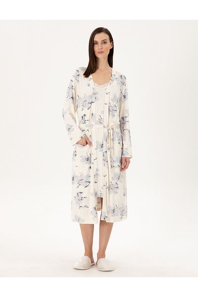 Pierre Cardin Cream Nightgown & Dressing Gown Set 50311317 -Vr071