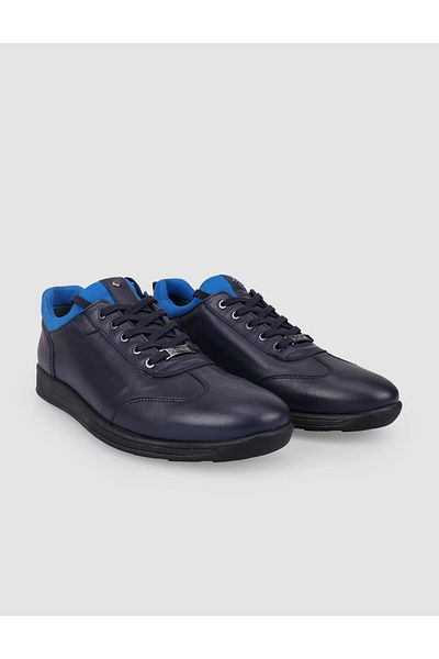 Cabani 100% Genuine Leather Navy Blue Lace-Up Men's Casual Shoes