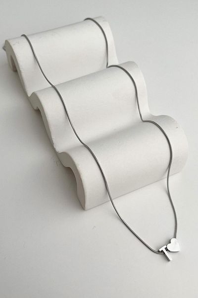 Modex Steel Heart Detailed Letter t Necklace (45Cm+5Cm)