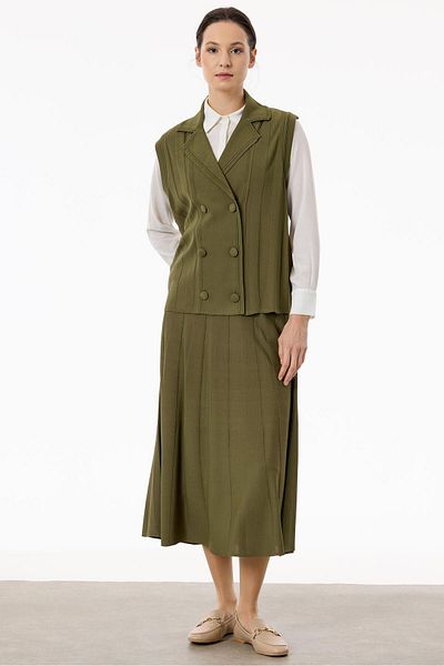 Tığ Triko Σετ γιλέκο και φούστα Rayon - KHAKI