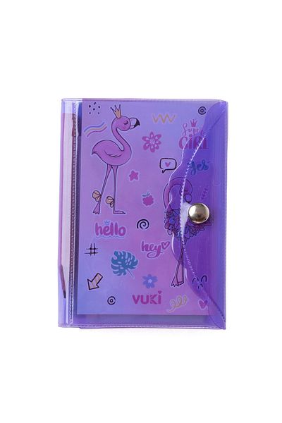 VUKİ Caiet cu stilou cu 3 compartimente mini cu copertă colorată Flamingo