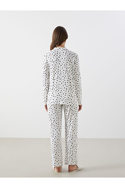 LC Waikiki Ekru Gömlek Yaka Baskılı Hamile Pijama Takımı