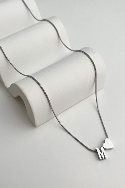 Modex Steel Heart Detailed Letter m Necklace (45Cm+5Cm)