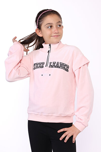 Toontoy Hanorac din catifea brodat cu fermoar pentru fete tricou