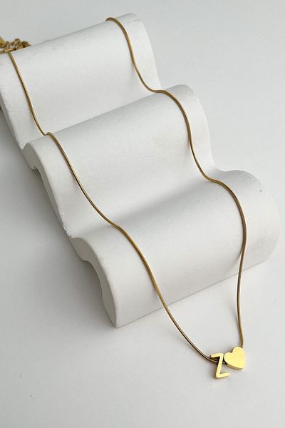 Modex Steel Heart Detailed Letter Z Necklace (45Cm+5Cm)