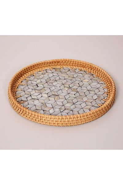 Renesse Home Dowa Handmade Pearlescent Rattan Tray