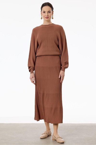 Tığ Triko Cocoa Rayon Bat Sleeve Skirt Suit
