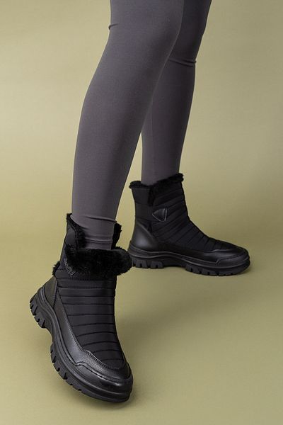 Getcho Γυναικείες μαύρες μπότες Luken με γούνα Velcro
