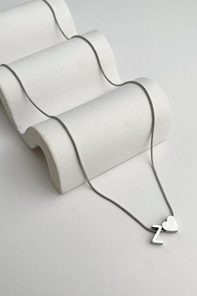 Modex Steel Heart Detailed Letter Z Necklace (45Cm+5Cm)