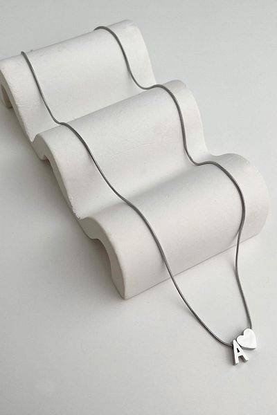Modex Steel Heart Detailed Letter a Necklace (45Cm+5Cm)