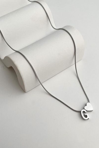 Modex Steel Heart Detailed Letter g Necklace (45Cm+5Cm)