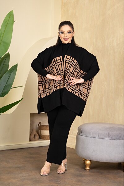 Online 3-Piece Knitwear Set with Poncho and Throat Badi Pants with Elastic Waist