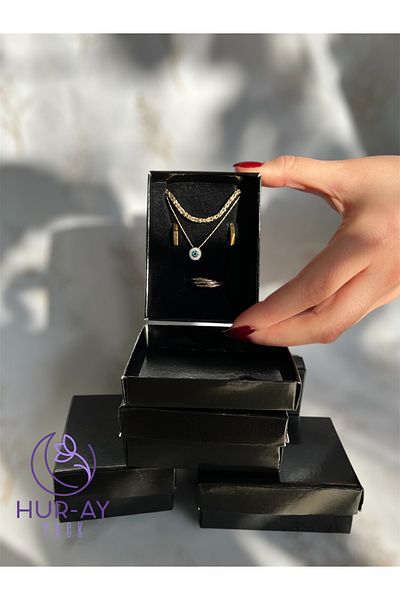 HUR-AY PACK 3 Pcs - Black Sponge Cardboard Jewelry Box & Set of 5 Box - Necklace, Ring, Earring, Bracelet