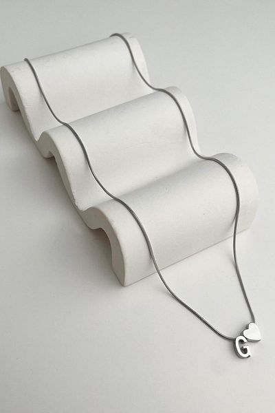 Modex Steel Heart Detailed Letter g Necklace (45Cm+5Cm)
