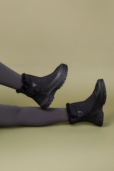 Getcho Γυναικείες μαύρες μπότες Luken με γούνα Velcro
