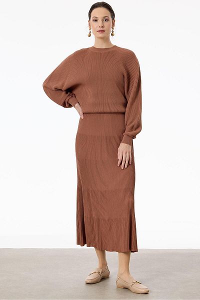 Tığ Triko Cocoa Rayon Bat Sleeve Skirt Suit