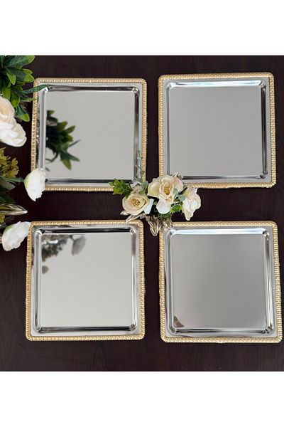 atabey home collection 6 قطع صينية للقهوة والشاي والعرض بإطار فضي وذهبي