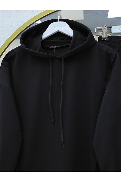 Modamorfo Set aus gekämmter Baumwolle mit Kapuze und Crest-Detail – Schwarz