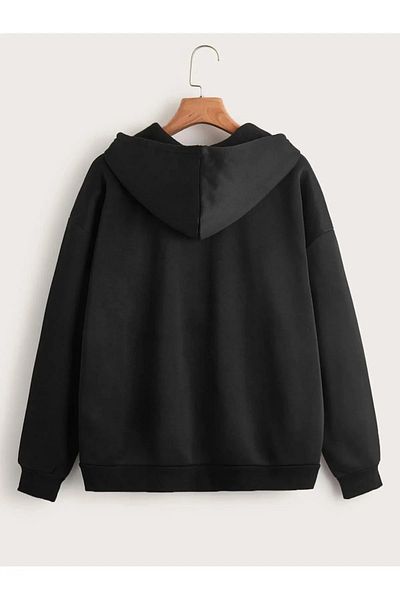 pandy Hanorac/cardigan oversize cu glugă și fermoar cu imprimeu negru unisex