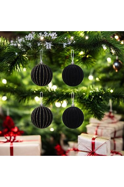 kapella Minge de Anul Nou din catifea de 8 cm - Set negru de 4