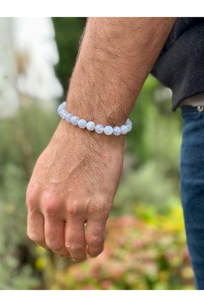 Gökçeada 8 mm Chalcedony Natural Stone - Men's and Women's Bracelet, Certified Aaa Quality