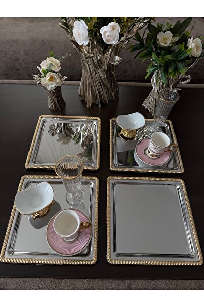 atabey home collection 6 Pieces Coffee & Tea & Presentation Tray with Silver & Gold Frame