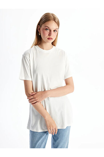 LC Waikiki Lcw Modest White Women's Crew Neck Plain Tunic