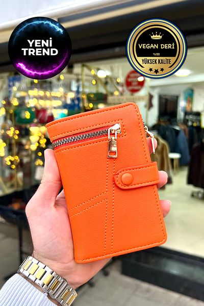 CüzCan Leather Women's Wallet with Orange Zipper Detail (Mother's Day Gift) (14X9Cm)