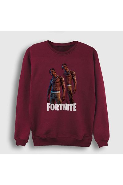 Presmono Унисекс суитшърт Travis Scott Fortnite, червен, кларет - 122333tt